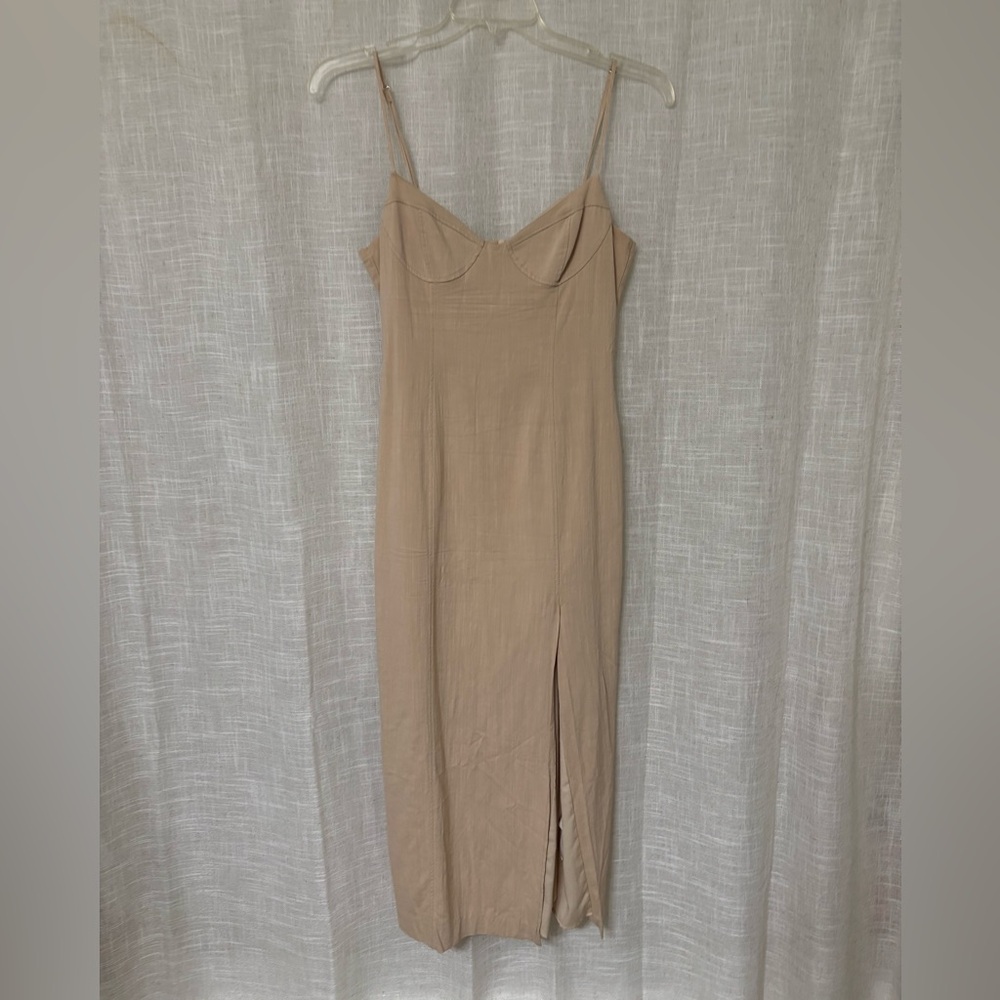 Elegant Tan Spaghetti Strap Dress